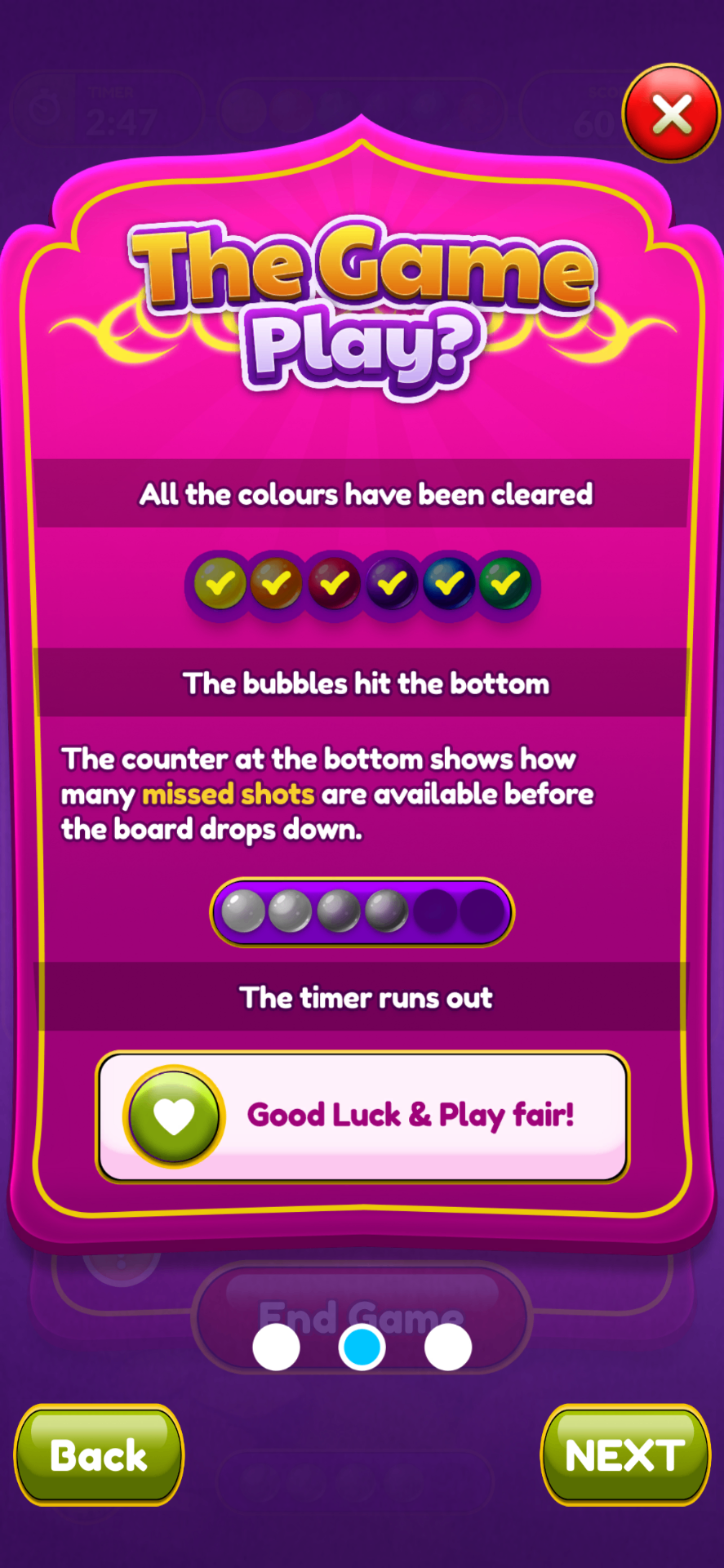 Bubble Shooter tutorial screen